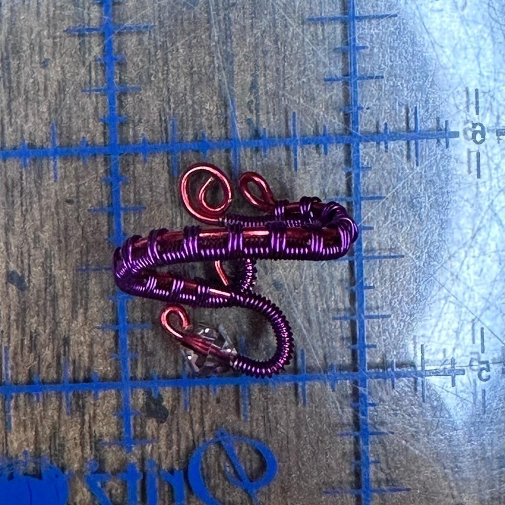 Adjustable wire wrap ring red and purple  Handmade - Picture 4 of 9